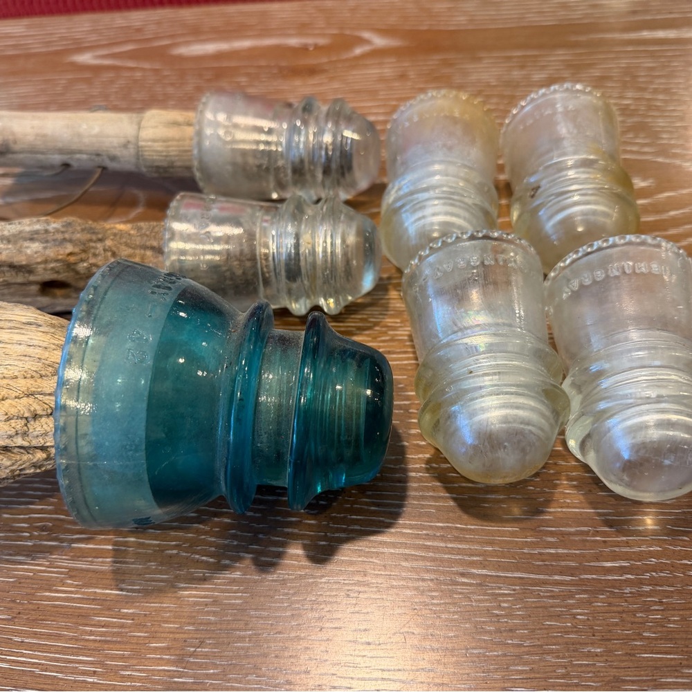 Vintage Hemingway Glass Insulators Collection - Clear and Teal